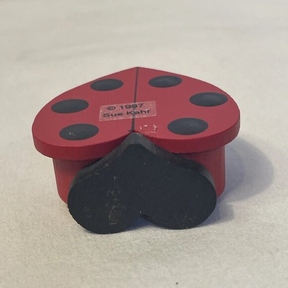 Wooden Ladybug Figure by Sue Kahr 2.75" Red Black White Insect Shelf Decor - Picture 5 of 9